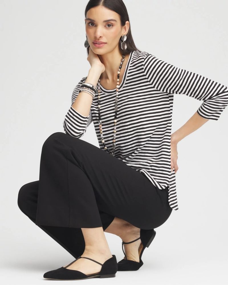 Chicos Striped Slub 3/4-Sleeve Tee - ALABASTER