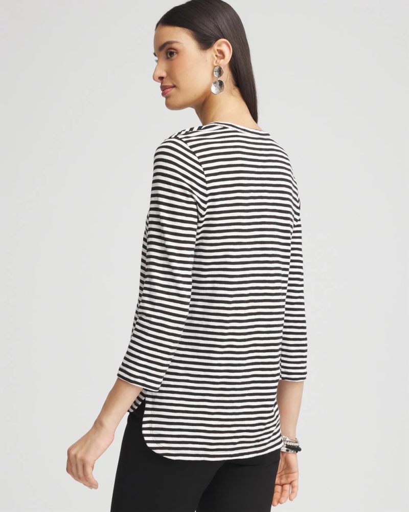 Chicos Striped Slub 3/4-Sleeve Tee - ALABASTER