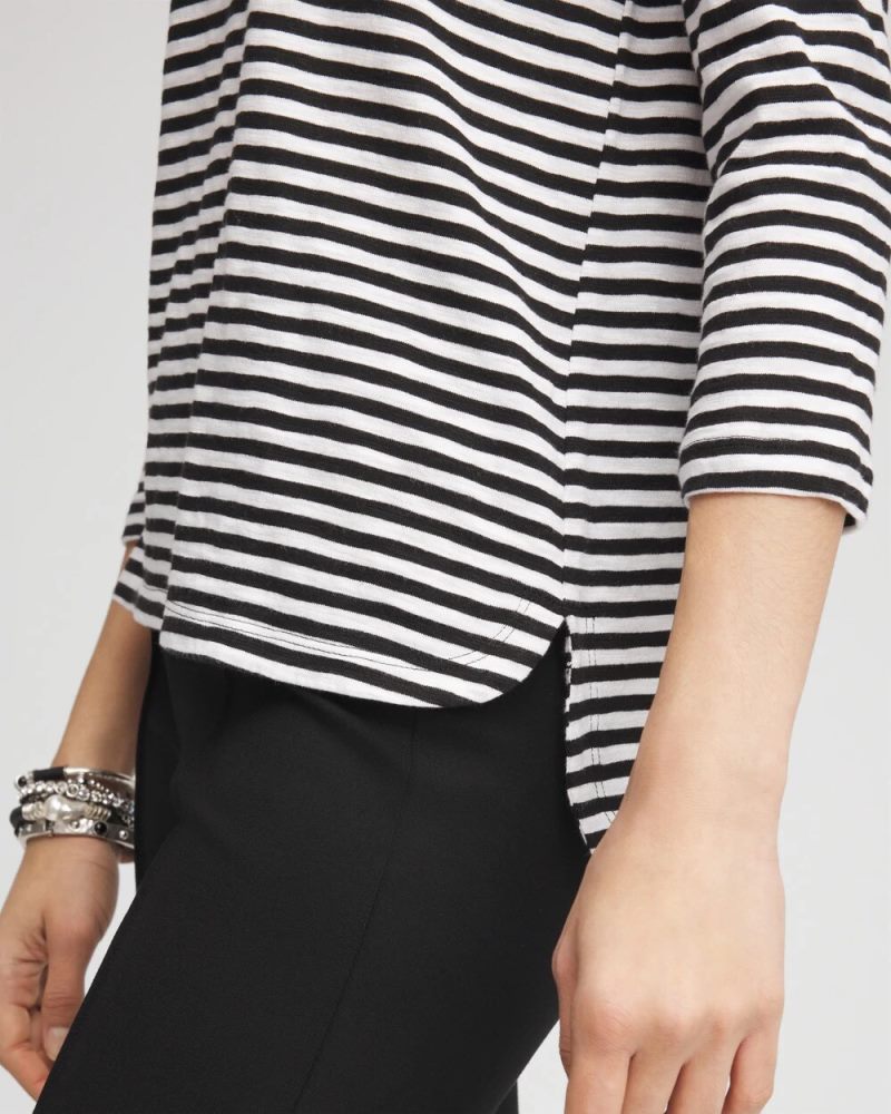 Chicos Striped Slub 3/4-Sleeve Tee - ALABASTER