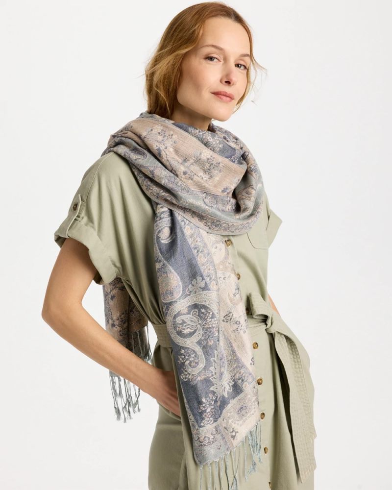 Chicos Paisley Jacquard Fringe Oblong Scarf - MULTI