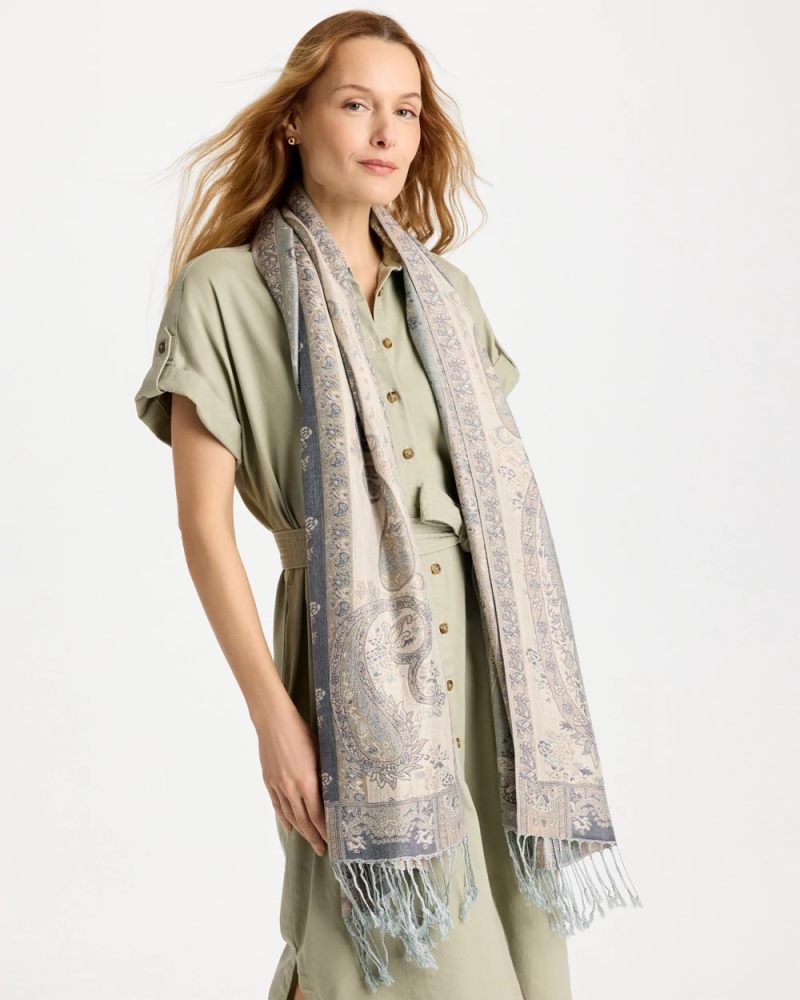 Chicos Paisley Jacquard Fringe Oblong Scarf - MULTI