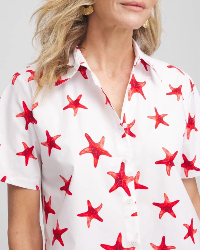 Chicos Starfish Short Sleeve Swing Shirt - RED GLOW