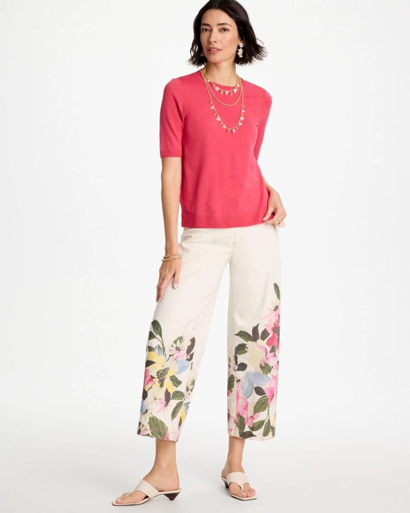 Chicos Ella Crewneck Pullover Sweater - HOT HONEYSUCKLE