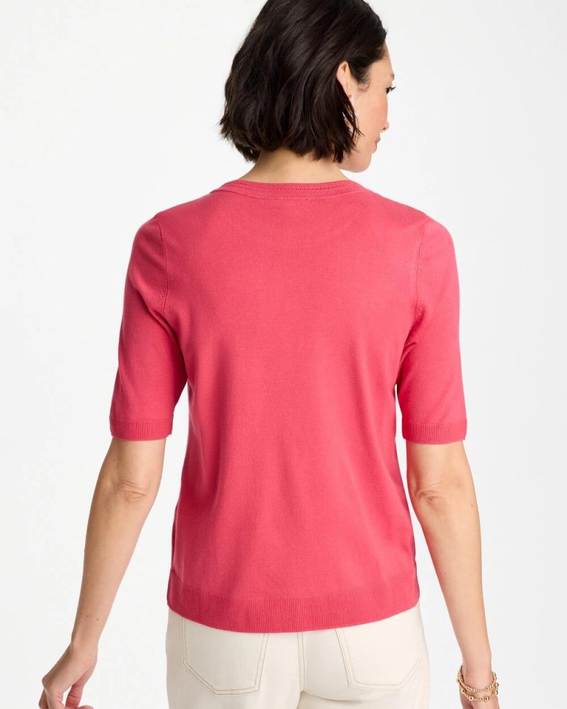 Chicos Ella Crewneck Pullover Sweater - HOT HONEYSUCKLE