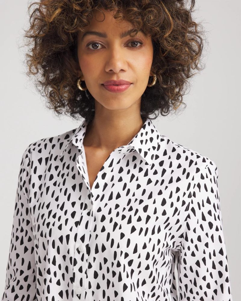 Chicos No Iron Polka Dot Shirt - OPTIC WHITE