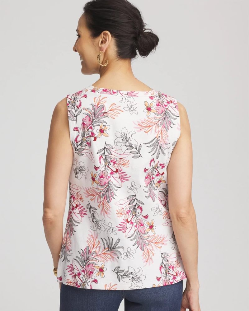 Chicos Floral Sleeveless V-Neck Tank - ALABASTER