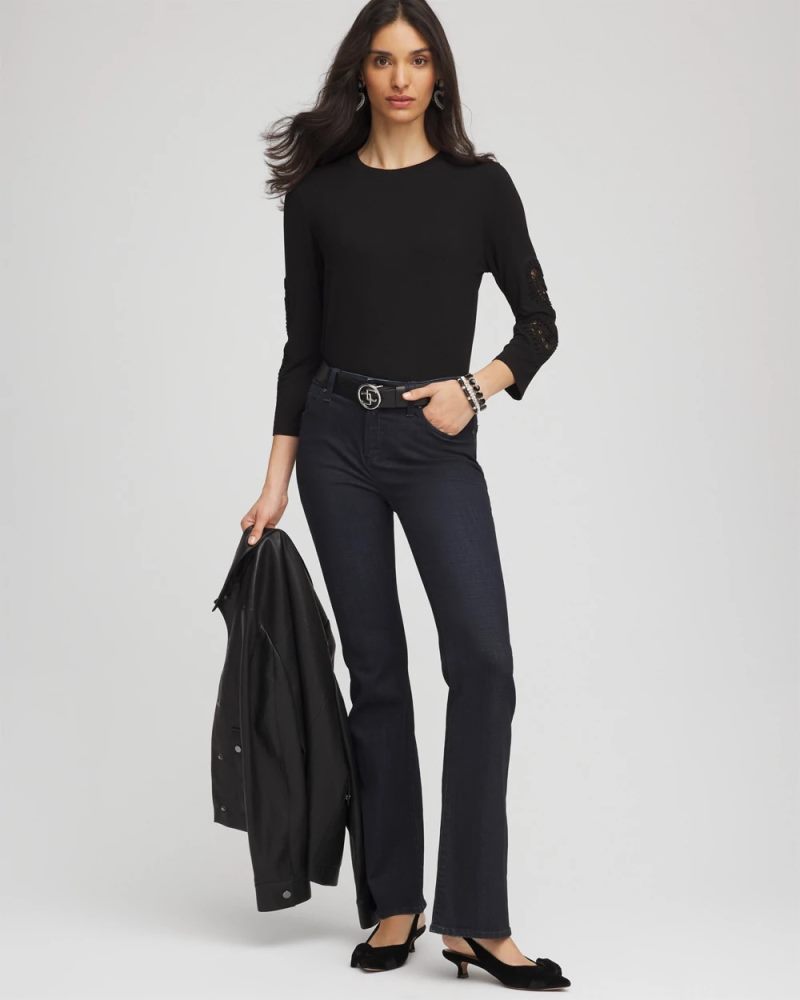 Chicos Heart Sleeve Detail Tee - BLACK