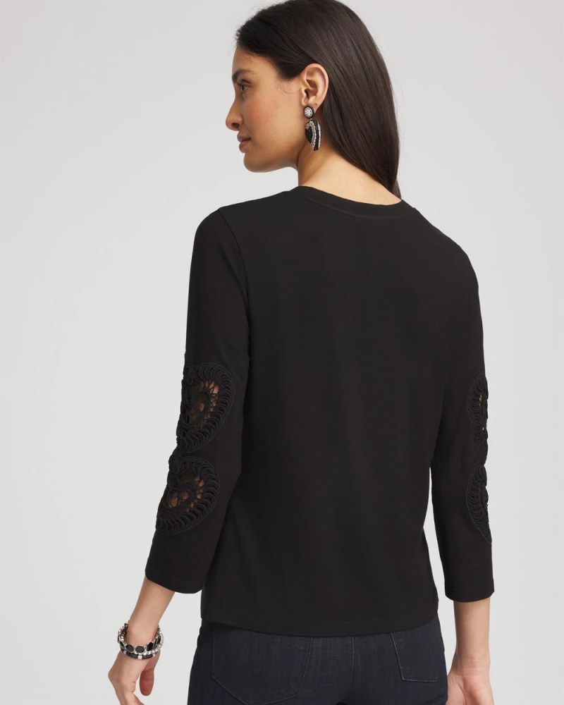 Chicos Heart Sleeve Detail Tee - BLACK