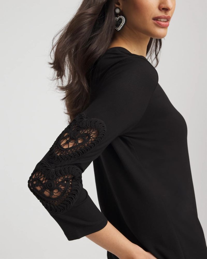 Chicos Heart Sleeve Detail Tee - BLACK