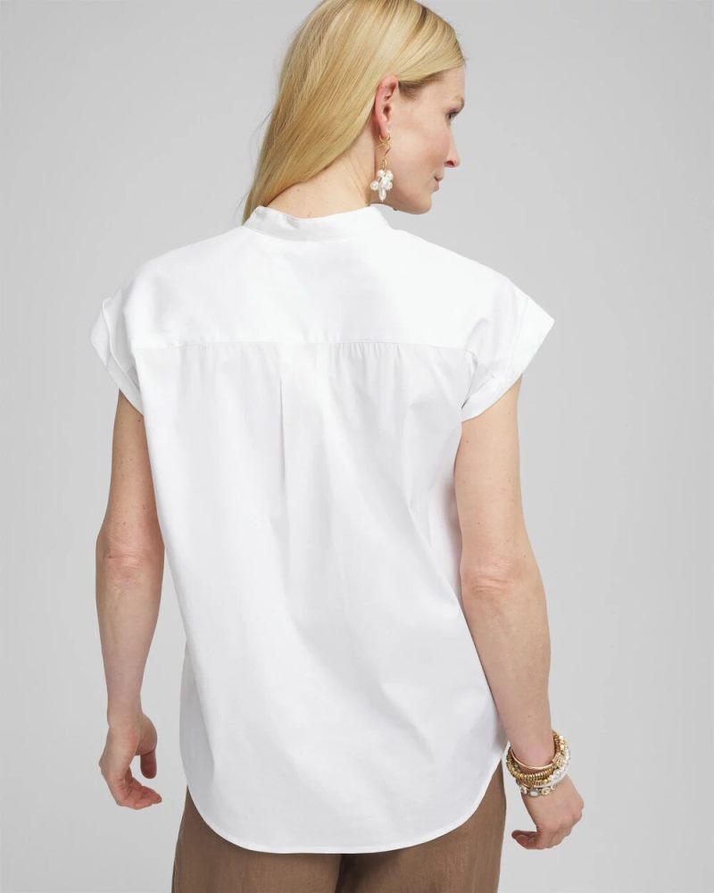 Chicos Poplin Patch Pocket Shirt - ALABASTER