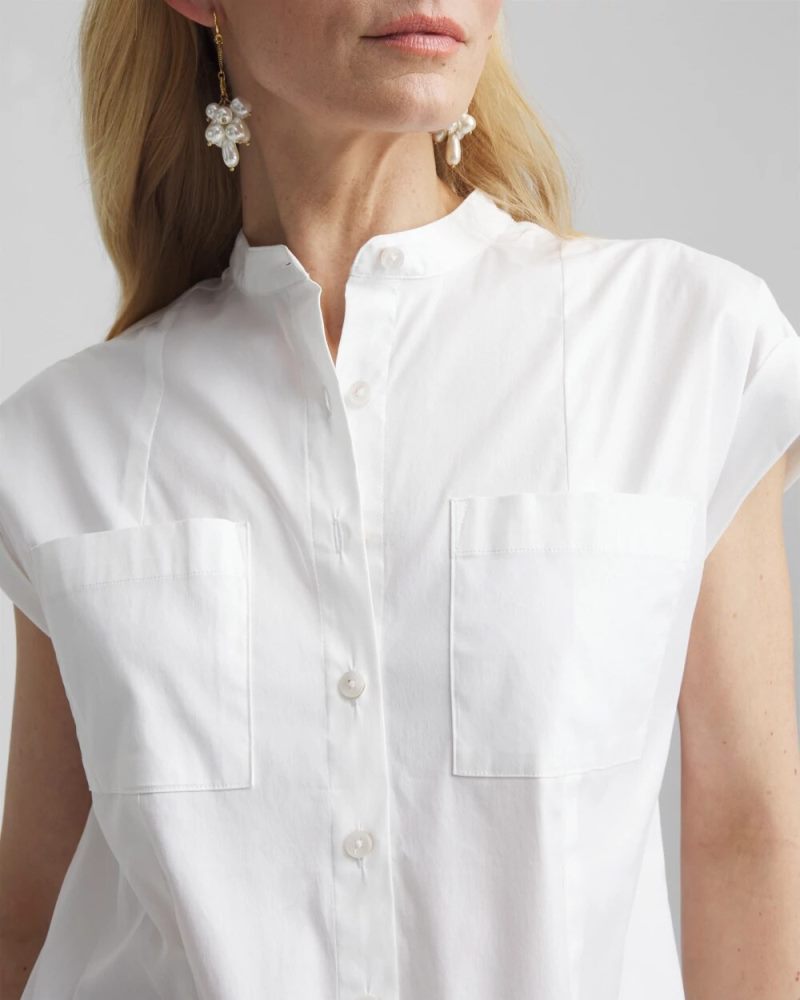 Chicos Poplin Patch Pocket Shirt - ALABASTER
