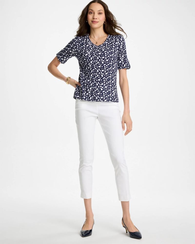 Chicos Printed Pima V-Neck Tee - PASSPORT BLUE