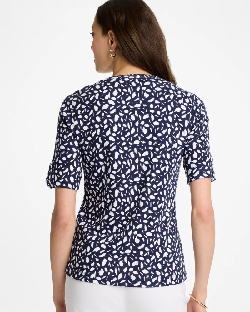 Chicos Printed Pima V-Neck Tee - PASSPORT BLUE