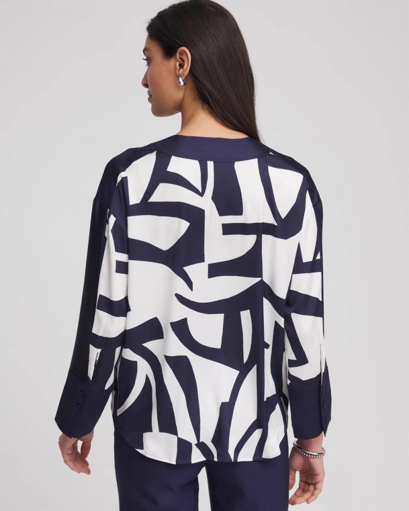 Chicos Satin Geo Print Blouse - PASSPORT BLUE