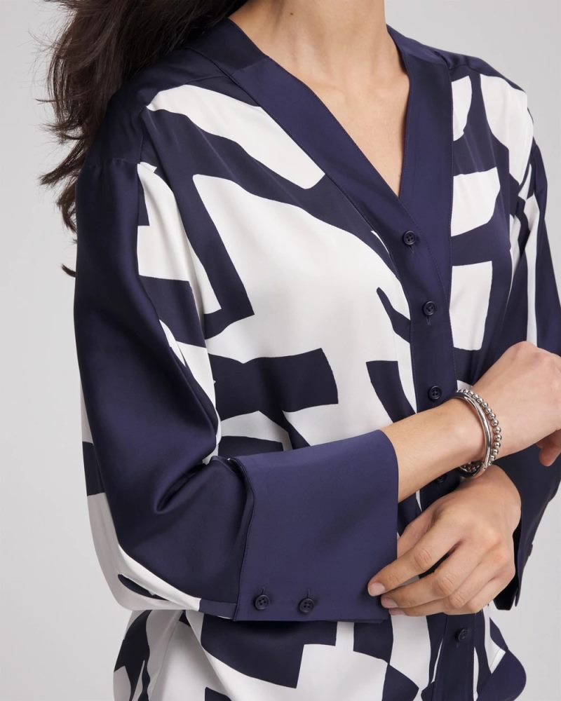 Chicos Satin Geo Print Blouse - PASSPORT BLUE