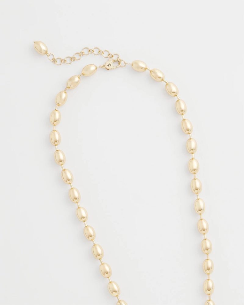 Chicos Gold Bead Long Single Strand Necklace - GOLD
