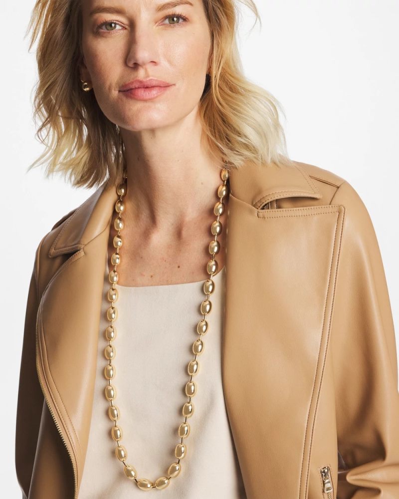 Chicos Gold Bead Long Single Strand Necklace - GOLD