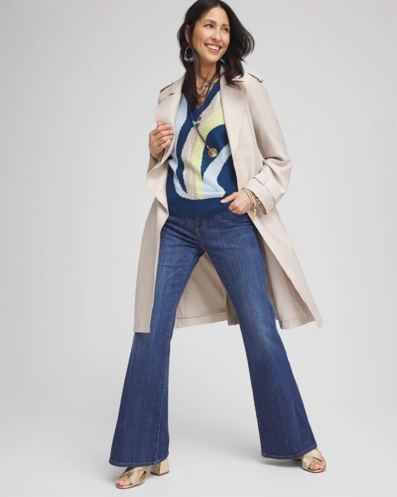 Chicos Print V-Neck Pullover Sweater - SEAPORT