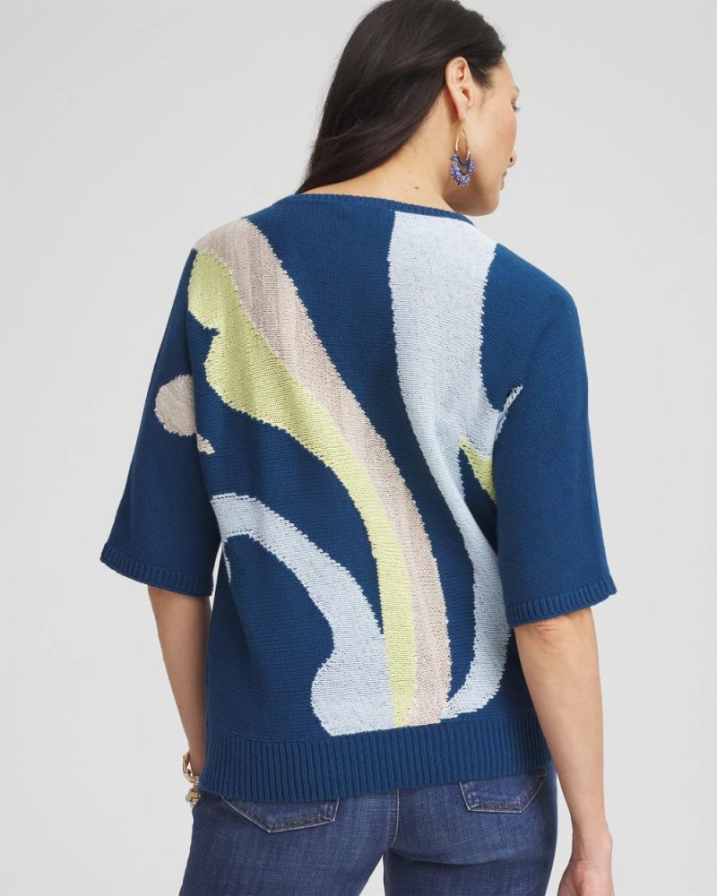 Chicos Print V-Neck Pullover Sweater - SEAPORT