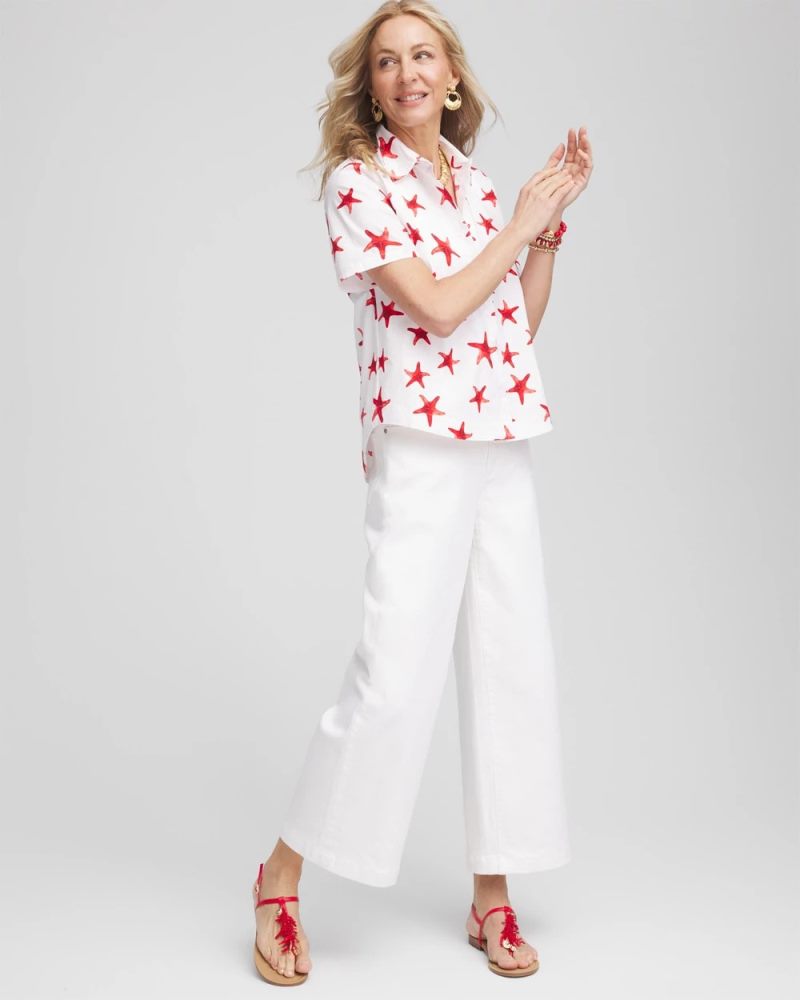 Chicos Starfish Short Sleeve Swing Shirt - RED GLOW