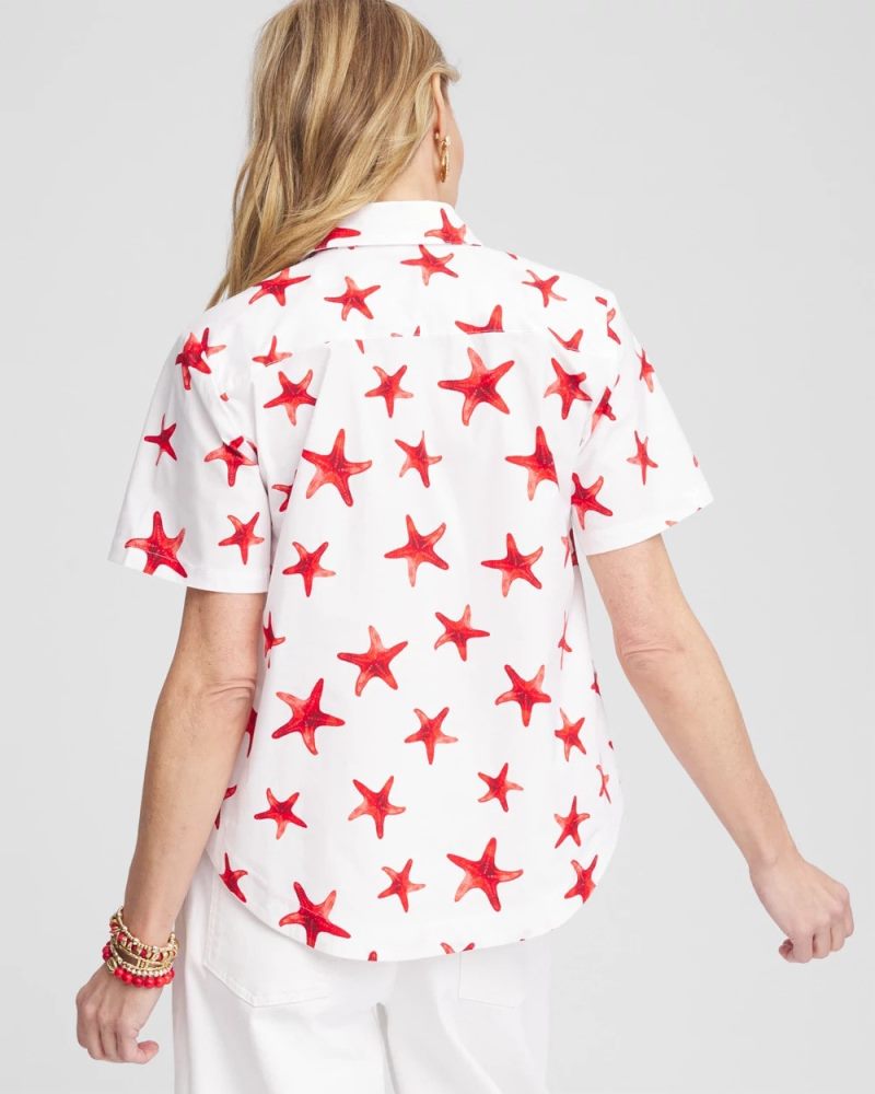 Chicos Starfish Short Sleeve Swing Shirt - RED GLOW