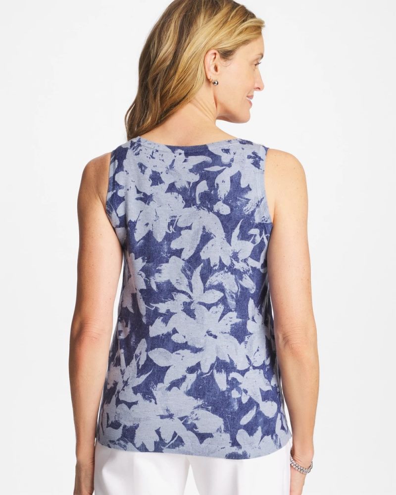 Chicos Ella Floral Scoopneck Tank - BLUE