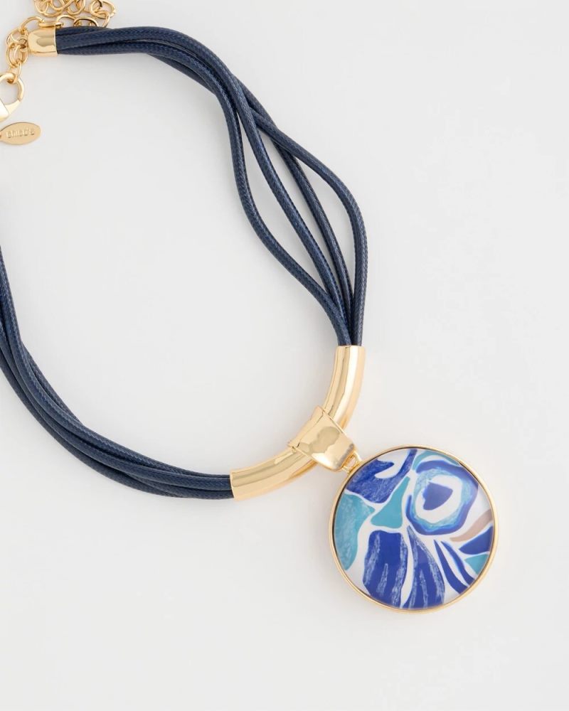 Chicos Handpainted Corded Pendant Necklace