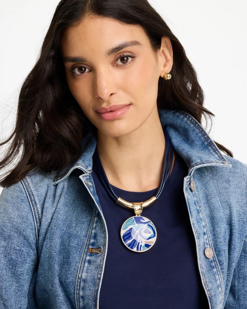 Chicos Handpainted Corded Pendant Necklace