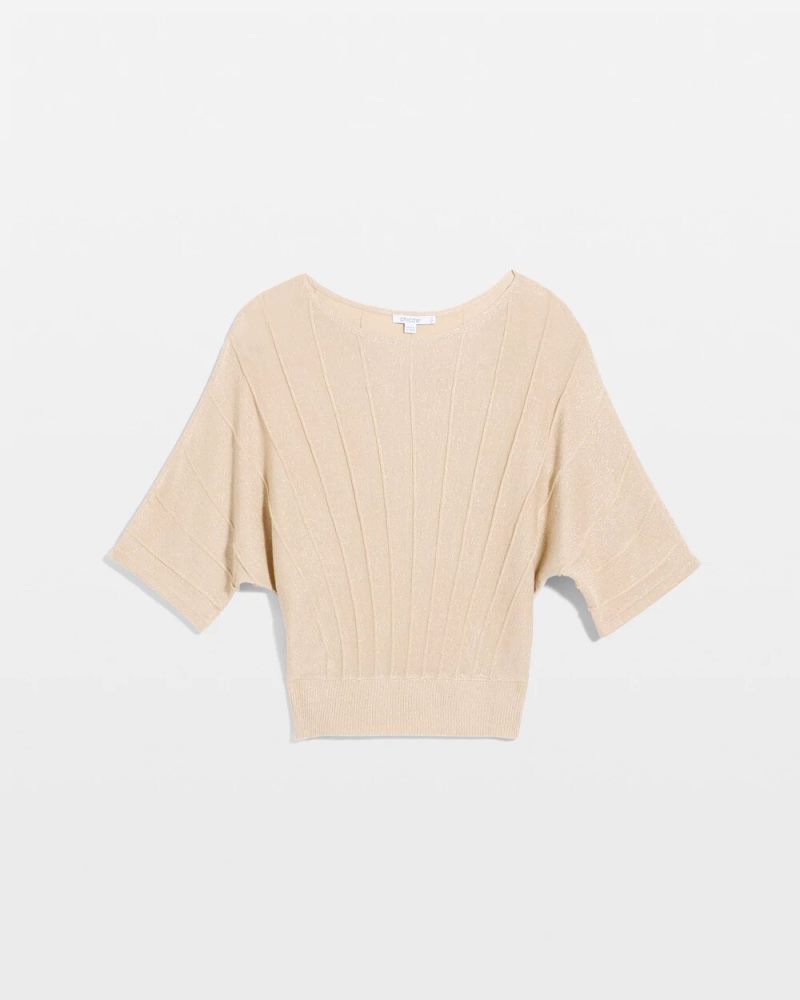 Chicos Metallic Pleated Dolman Pullover Sweater - ECRU