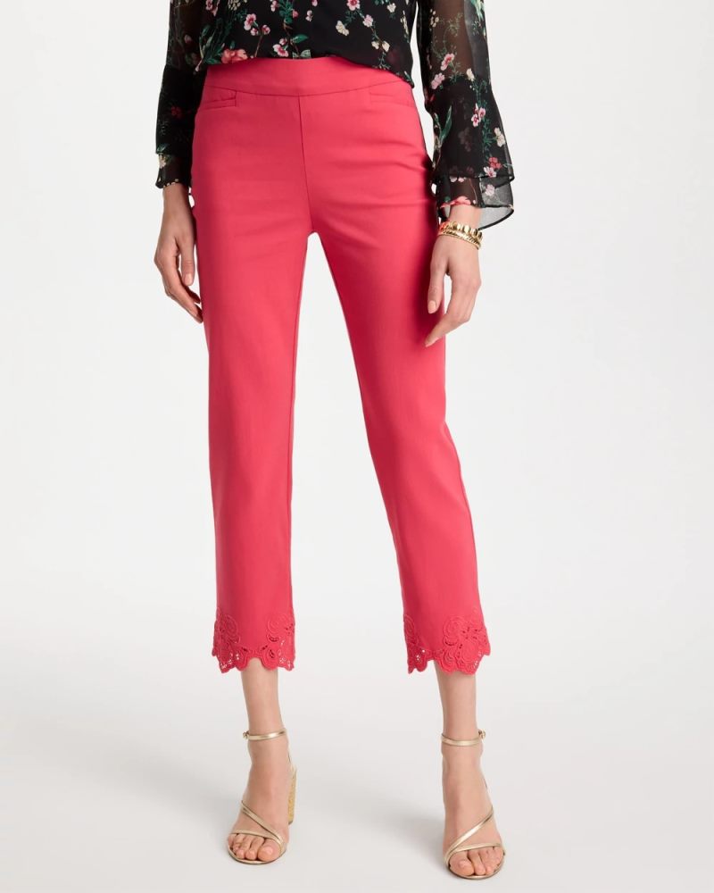 Chicos Embroidered Brigitte™ Slim Crop Pant - HOT HONEYSUCKLE