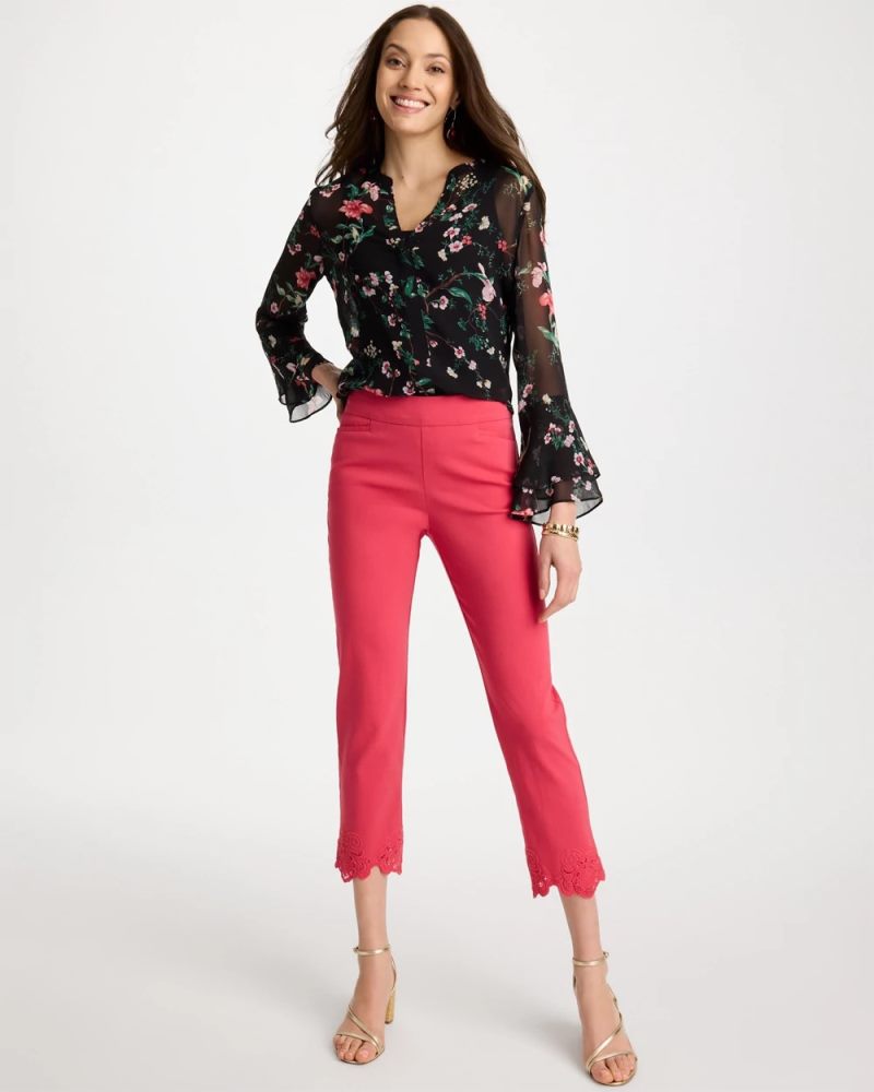 Chicos Embroidered Brigitte™ Slim Crop Pant - HOT HONEYSUCKLE