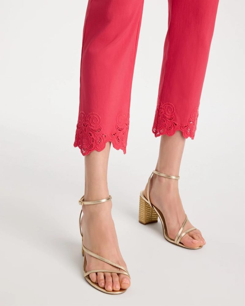 Chicos Embroidered Brigitte™ Slim Crop Pant - HOT HONEYSUCKLE