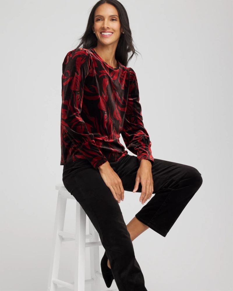 Chicos Velvet Rose Banded-Cuff Top - BLACK