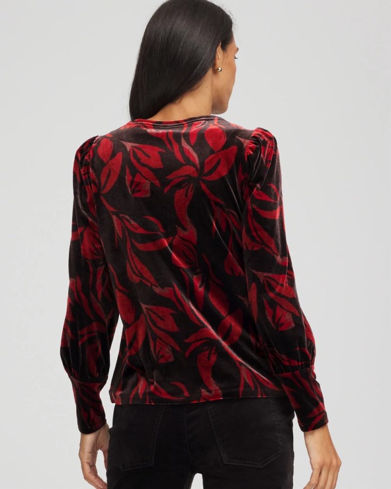 Chicos Velvet Rose Banded-Cuff Top - BLACK