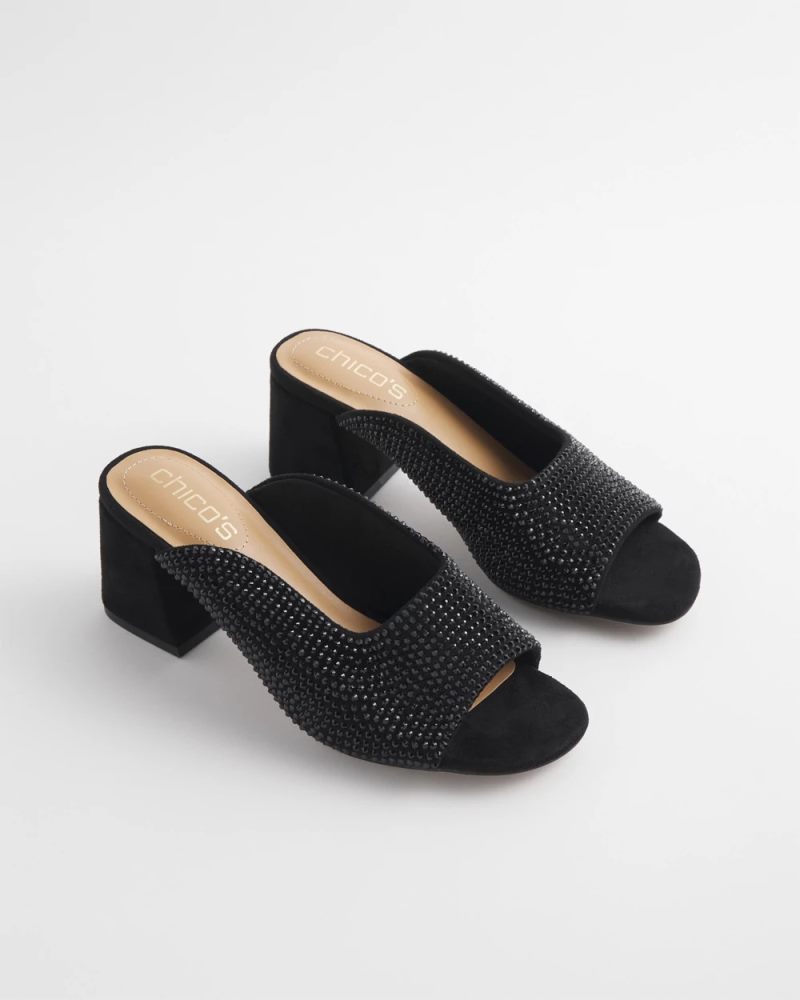 Chicos Violet Bejeweled Microsuede Mules - BLACK