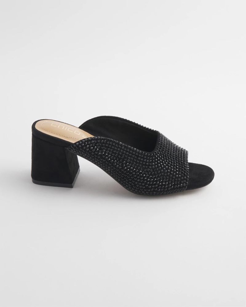 Chicos Violet Bejeweled Microsuede Mules - BLACK