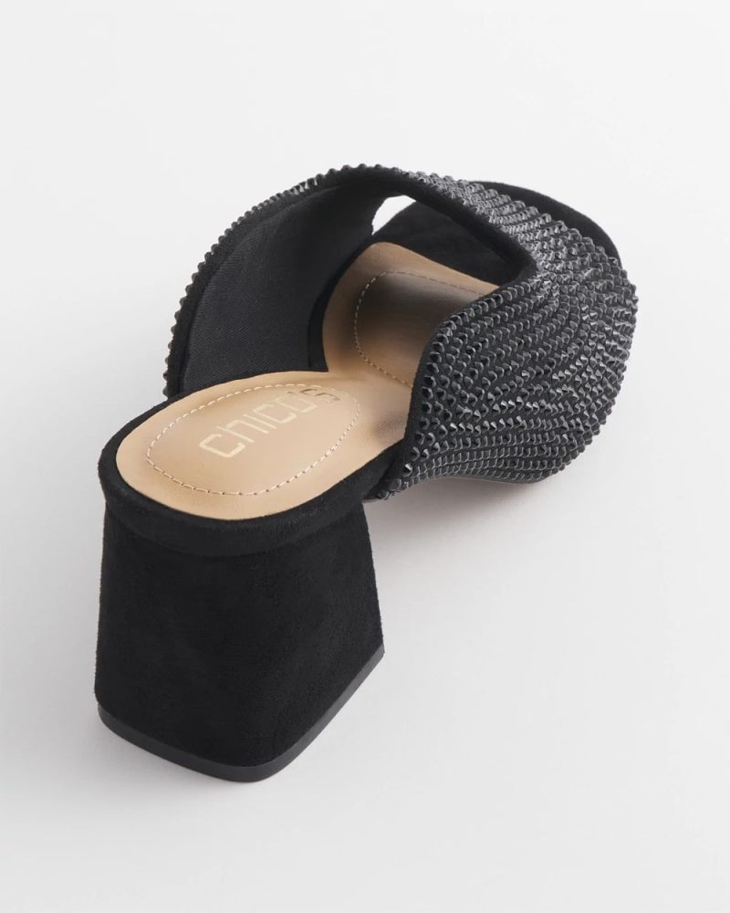 Chicos Violet Bejeweled Microsuede Mules - BLACK