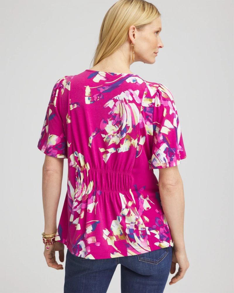 Chicos Petals Smocked Flutter-Sleeved Tee - PURPLE CLOVER