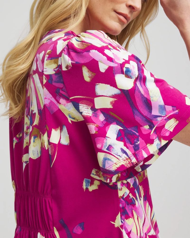 Chicos Petals Smocked Flutter-Sleeved Tee - PURPLE CLOVER