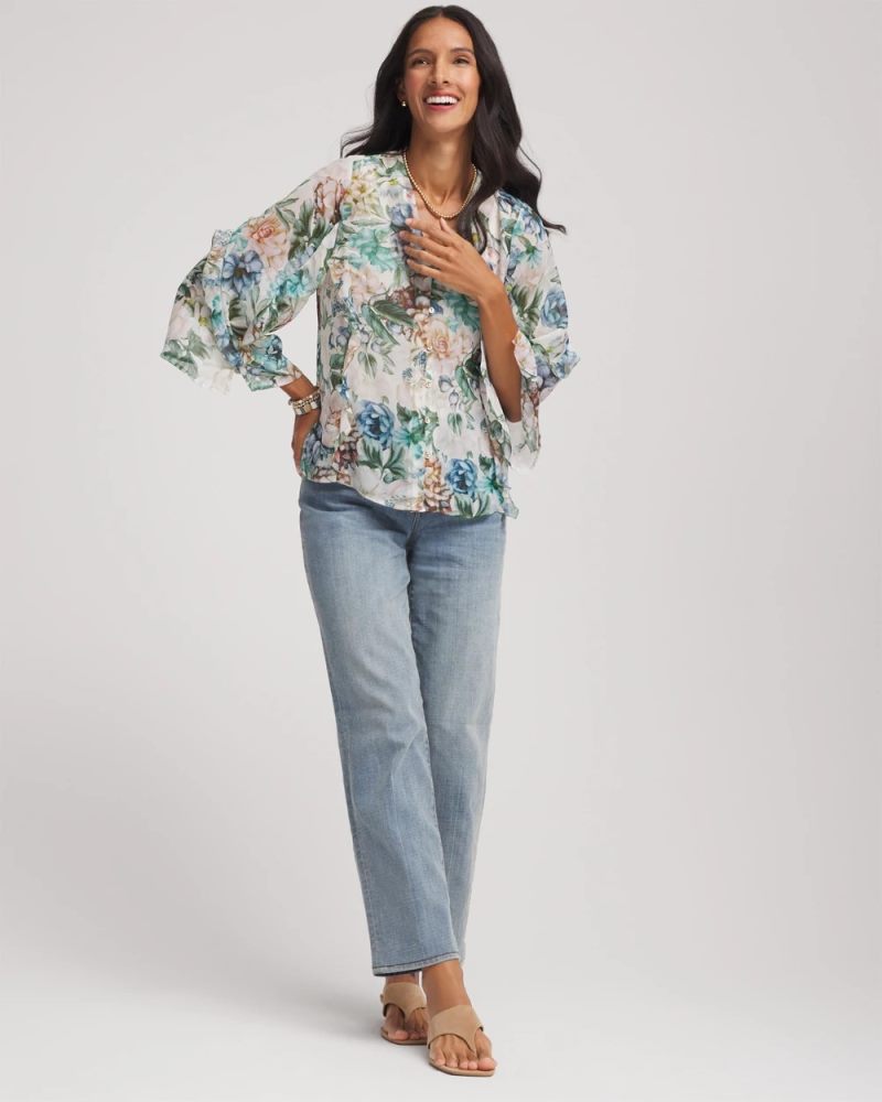 Chicos Georgette Ruffled V-Neck Blouse - ROSE SMOKE
