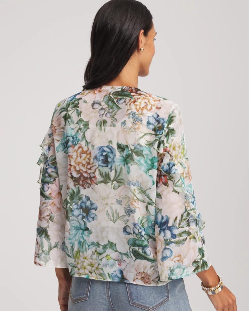 Chicos Georgette Ruffled V-Neck Blouse - ROSE SMOKE