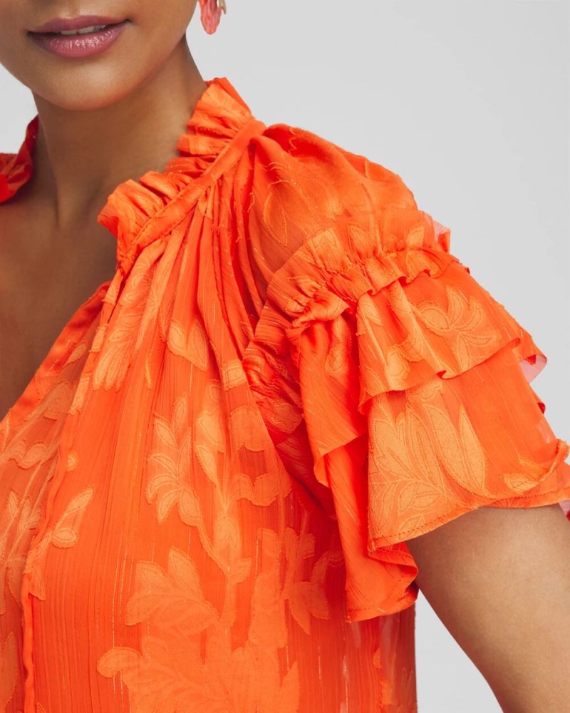 Chicos Chiffon Ruffle Neck Blouse