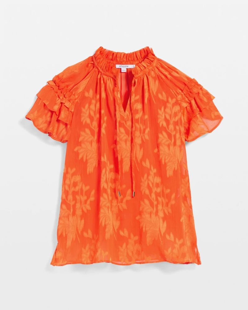 Chicos Chiffon Ruffle Neck Blouse