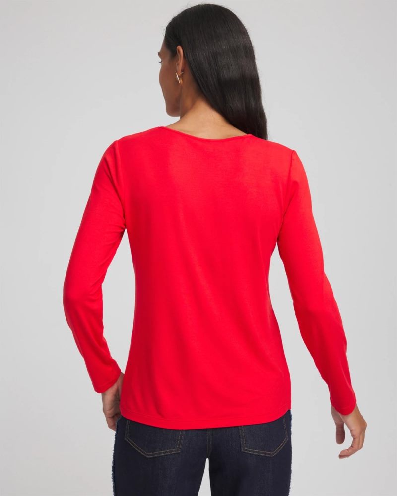 Chicos Embellished Heart V-Neck Tee - LOVE LETTER RED