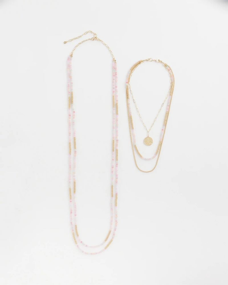 Chicos Pink Beaded Multi Strands Necklace - MULTI