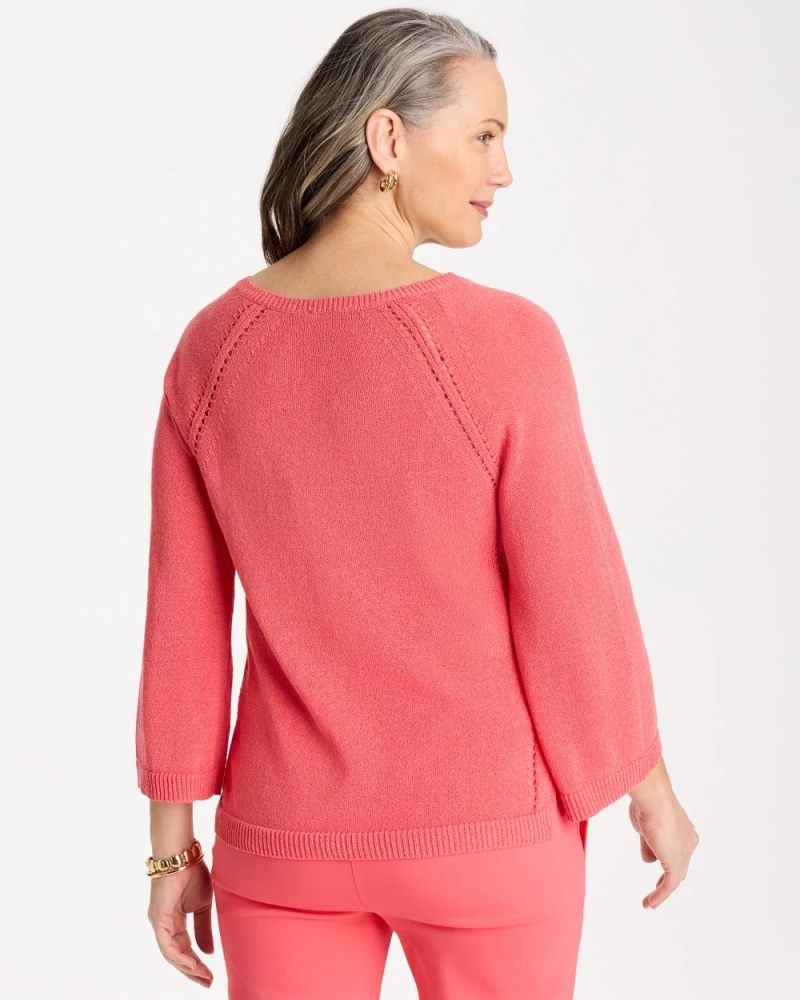 Chicos Cotton-Blend Pullover Sweater - CALYPSO CORAL