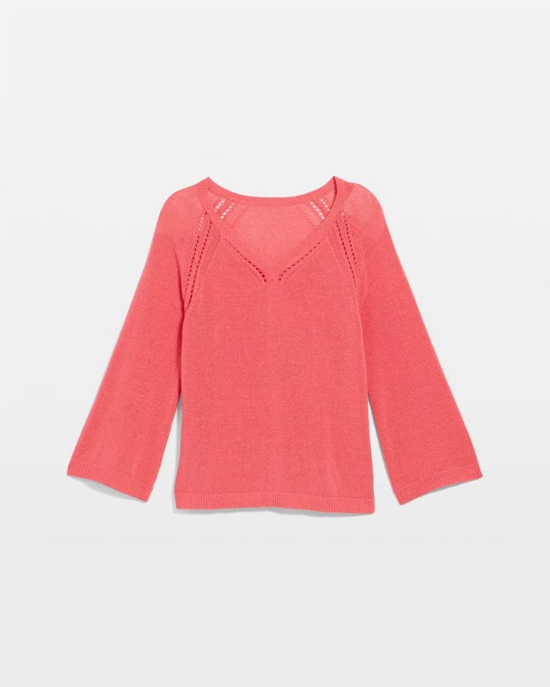 Chicos Cotton-Blend Pullover Sweater - CALYPSO CORAL