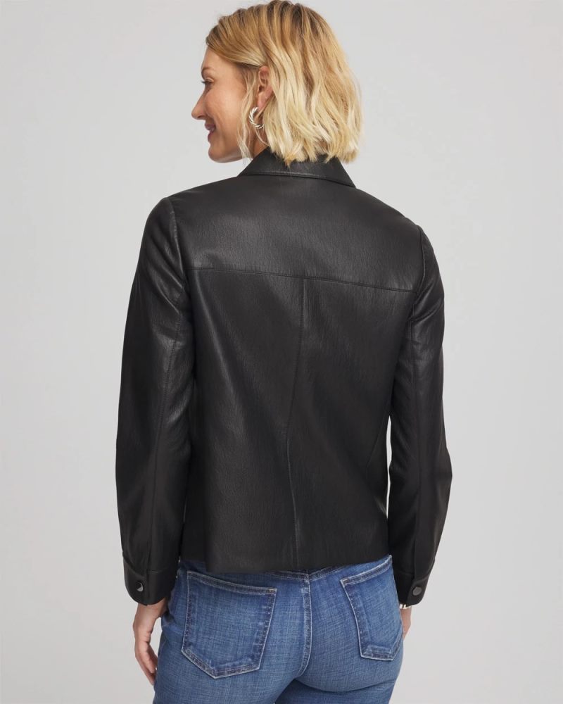 Chicos Snap Front Faux Leather Jacket - BLACK