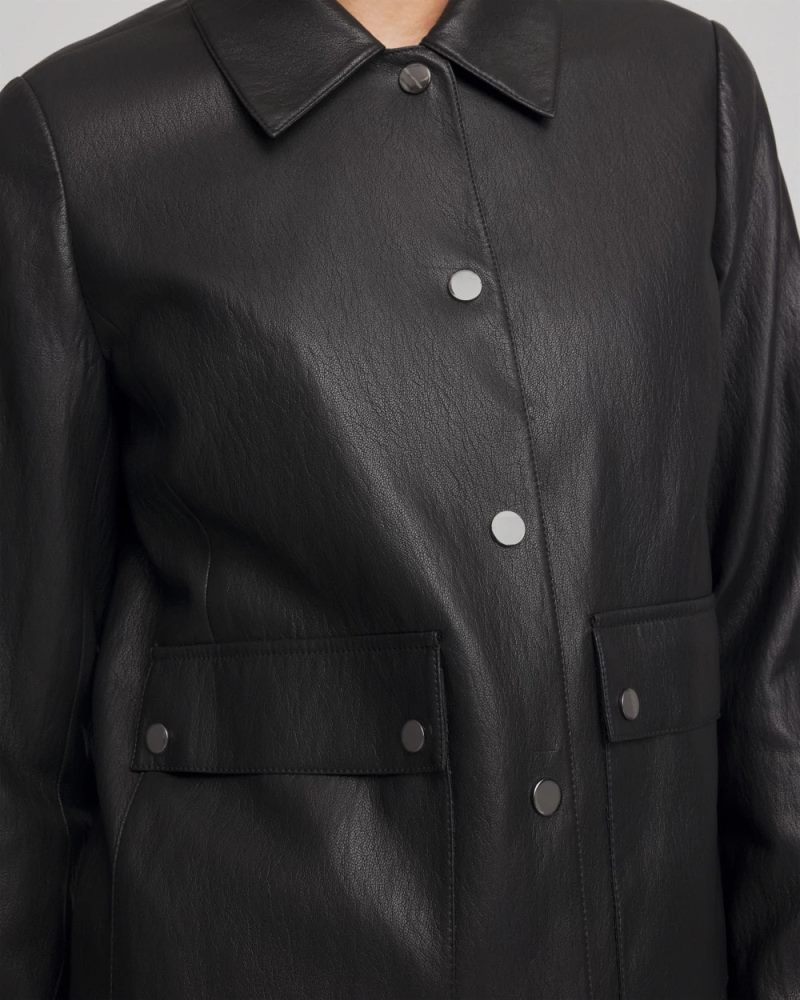 Chicos Snap Front Faux Leather Jacket - BLACK