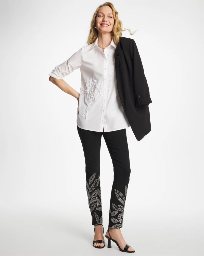 Chicos Poplin Soutache Tunic - ALABASTER
